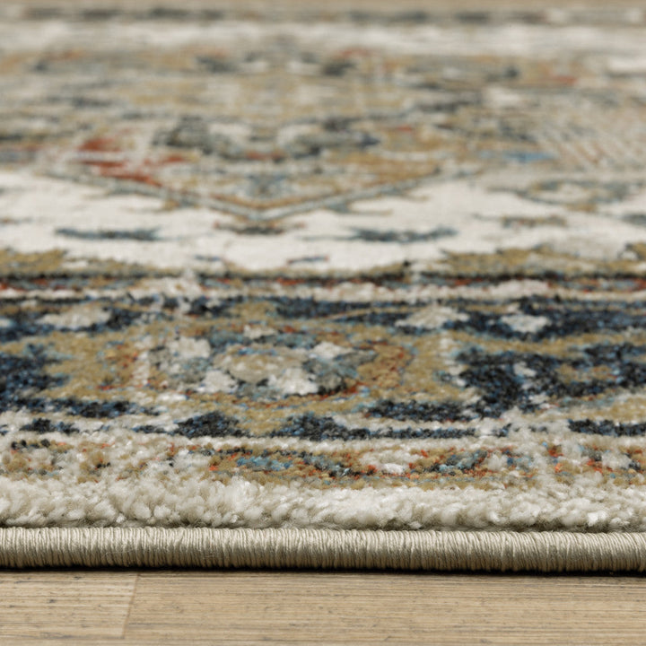 4 X 6 Beige Blue Green Rust And Grey Oriental Power Loom Stain Resistant Area Rug Image 9