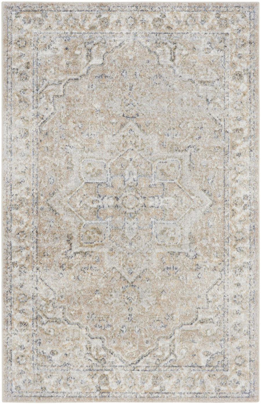 4 X 6 Beige Oriental Power Loom Washable Area Rug Image 1