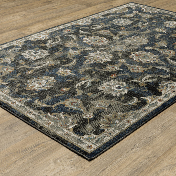 4 X 6 Charcoal Blue Gold Rust And Beige Oriental Power Loom Stain Resistant Area Rug Image 4