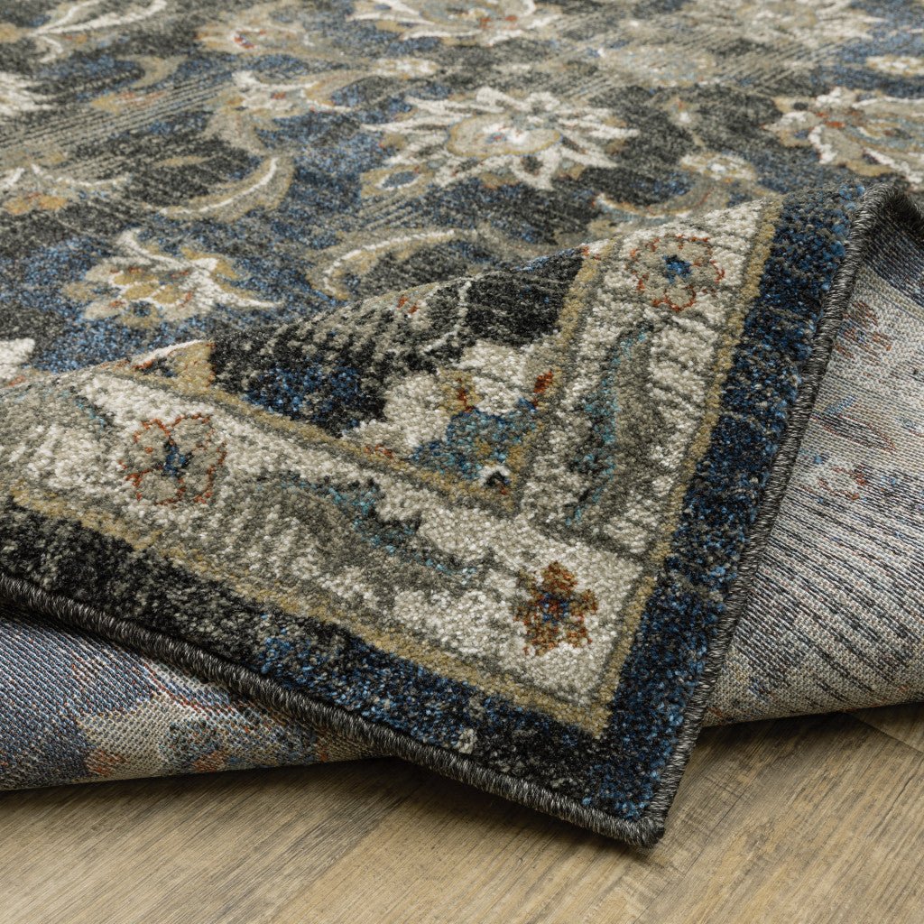 4 X 6 Charcoal Blue Gold Rust And Beige Oriental Power Loom Stain Resistant Area Rug Image 8