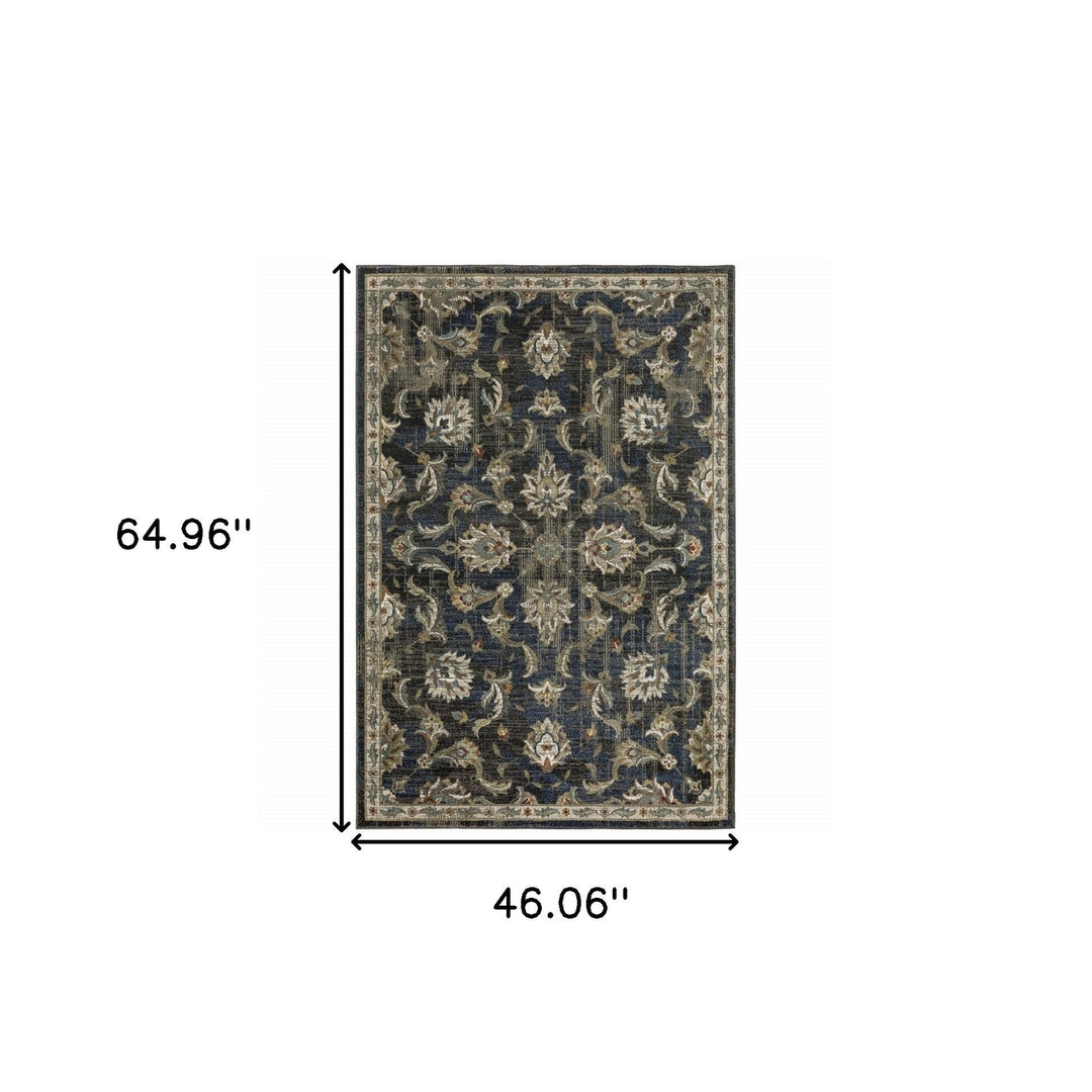 4 X 6 Charcoal Blue Gold Rust And Beige Oriental Power Loom Stain Resistant Area Rug Image 9