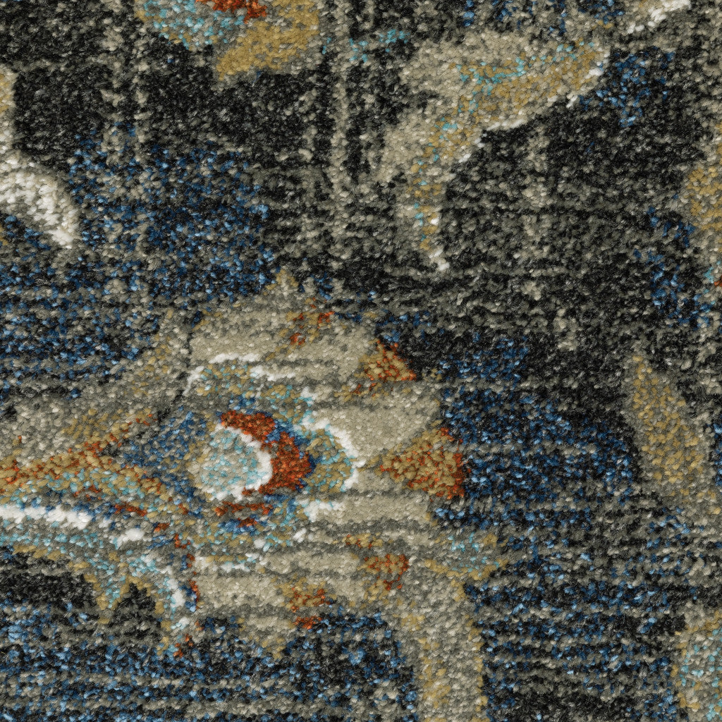 4 X 6 Charcoal Blue Gold Rust And Beige Oriental Power Loom Stain Resistant Area Rug Image 11