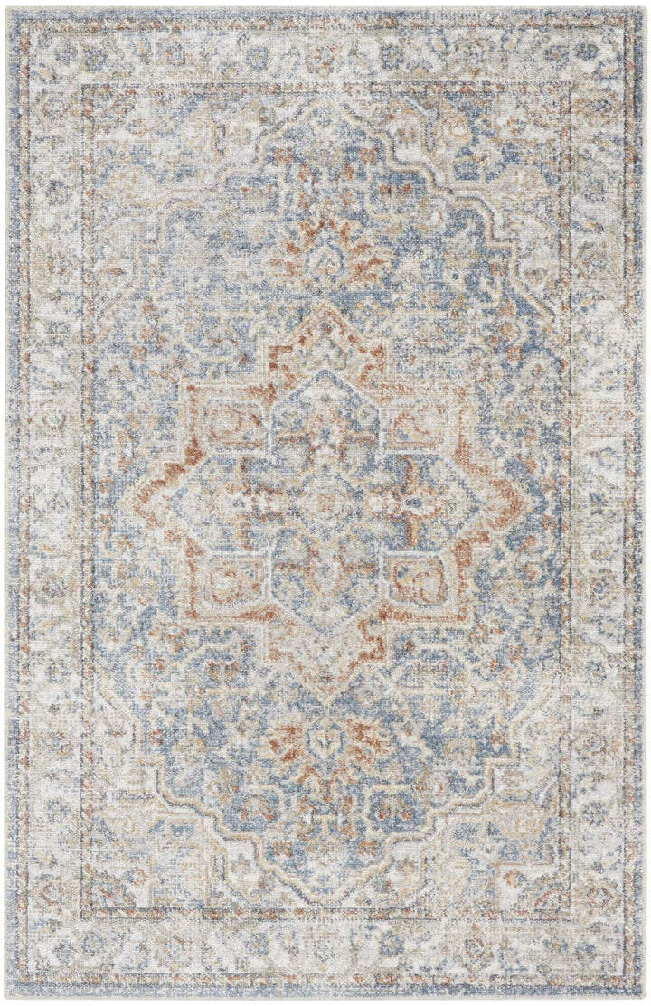 4 X 6 Denim Blue Oriental Power Loom Washable Area Rug Image 1