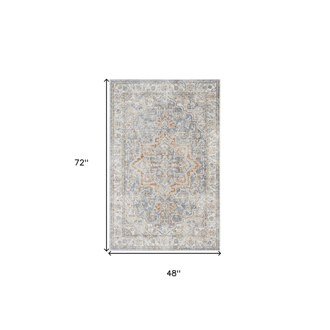 4 X 6 Denim Blue Oriental Power Loom Washable Area Rug Image 6