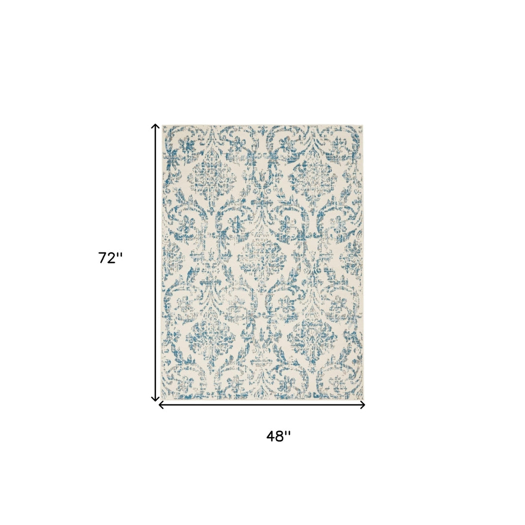 4 X 6 Cream Damask Power Loom Area Rug Image 7