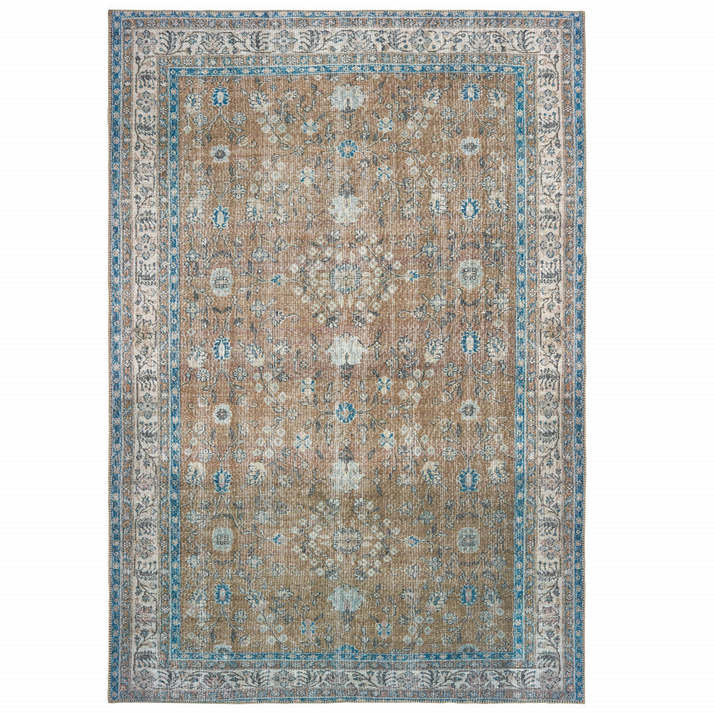 4 X 6 Gold And Grey Oriental Power Loom Stain Resistant Area Rug Image 1