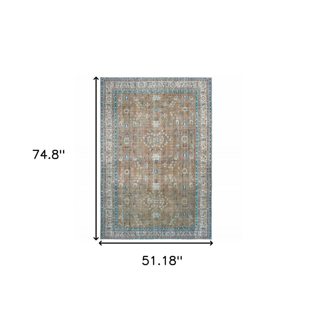 4 X 6 Gold And Grey Oriental Power Loom Stain Resistant Area Rug Image 5