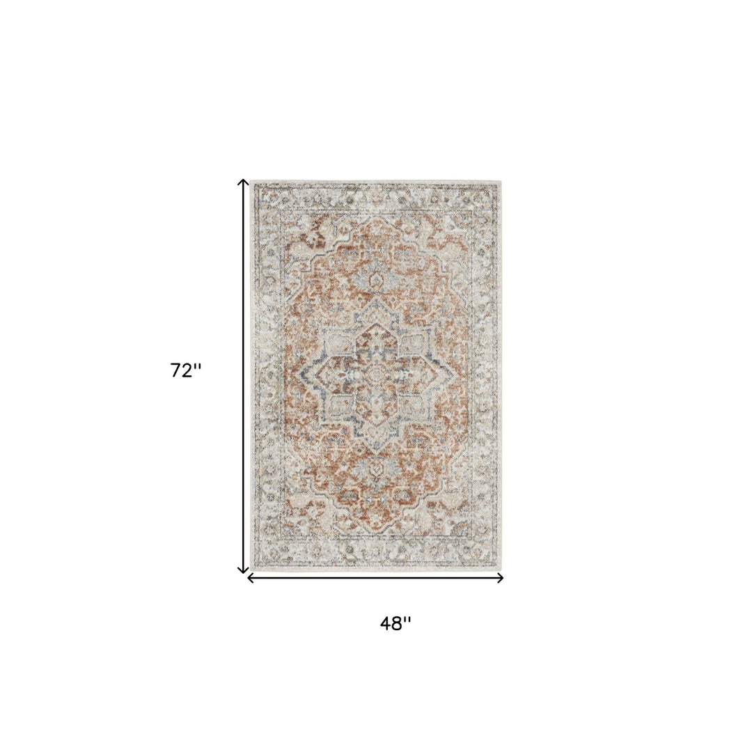 4 X 6 Gold Oriental Power Loom Washable Area Rug Image 6