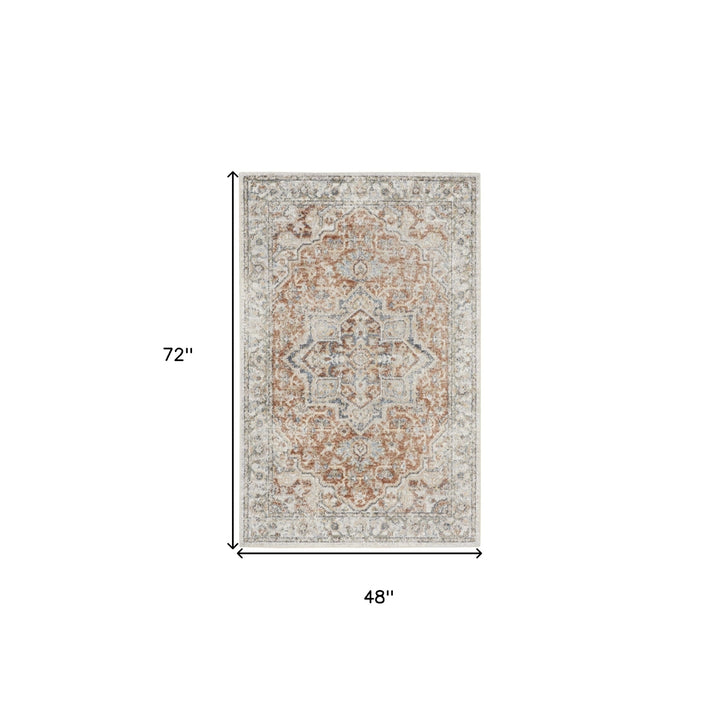 4 X 6 Gold Oriental Power Loom Washable Area Rug Image 6