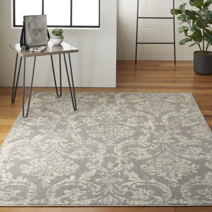 4 X 6 Gray Damask Power Loom Area Rug Image 4