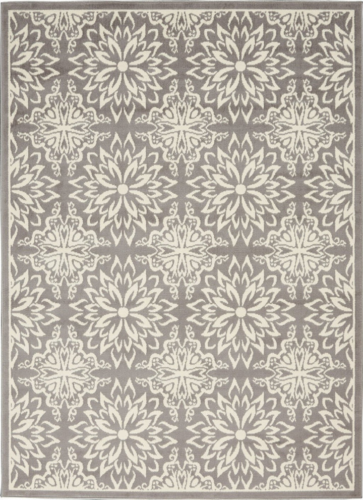 4 x 6 Gray Floral Power Loom Non Skid Area Rug Image 1