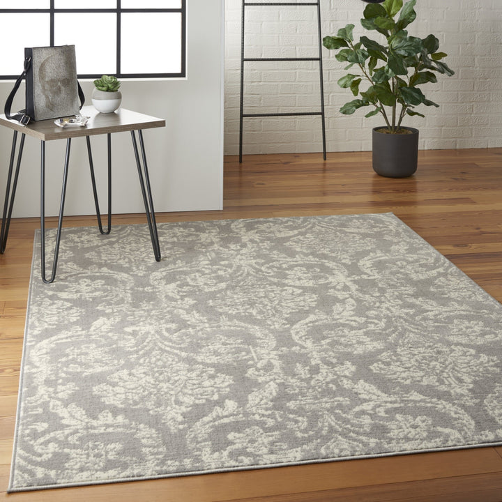 4 X 6 Gray Damask Power Loom Area Rug Image 5