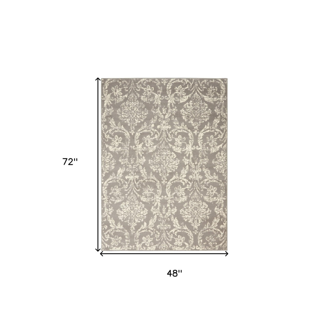 4 X 6 Gray Damask Power Loom Area Rug Image 6