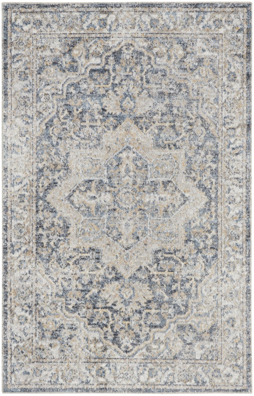 4 X 6 Gray Oriental Power Loom Washable Area Rug Image 1