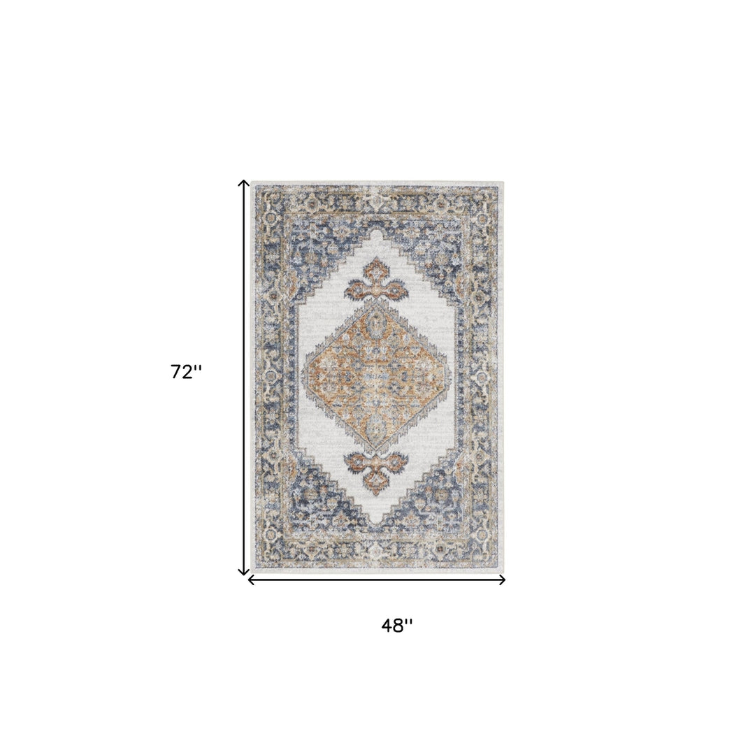 4 X 6 Gray Oriental Power Loom Distressed Washable Area Rug Image 6