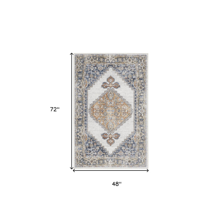 4 X 6 Gray Oriental Power Loom Distressed Washable Area Rug Image 6