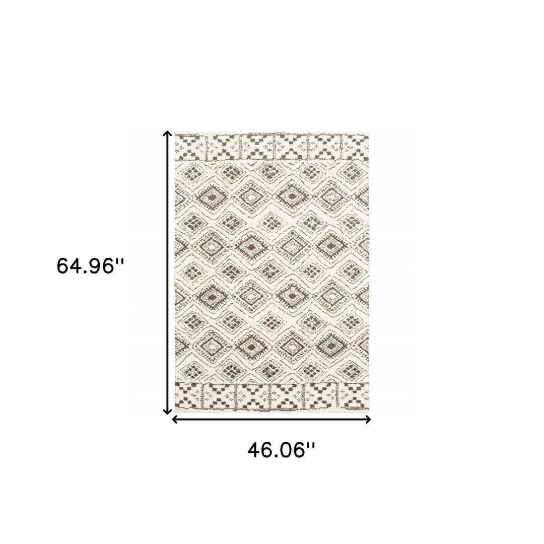 4 X 6 Ivory And Brown Geometric Shag Power Loom Stain Resistant Area Rug Image 6