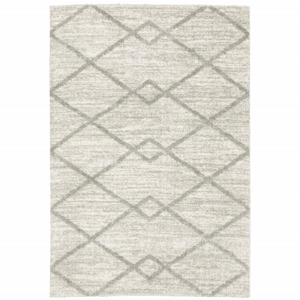 4 X 6 Ivory And Grey Geometric Shag Power Loom Stain Resistant Area Rug Image 1