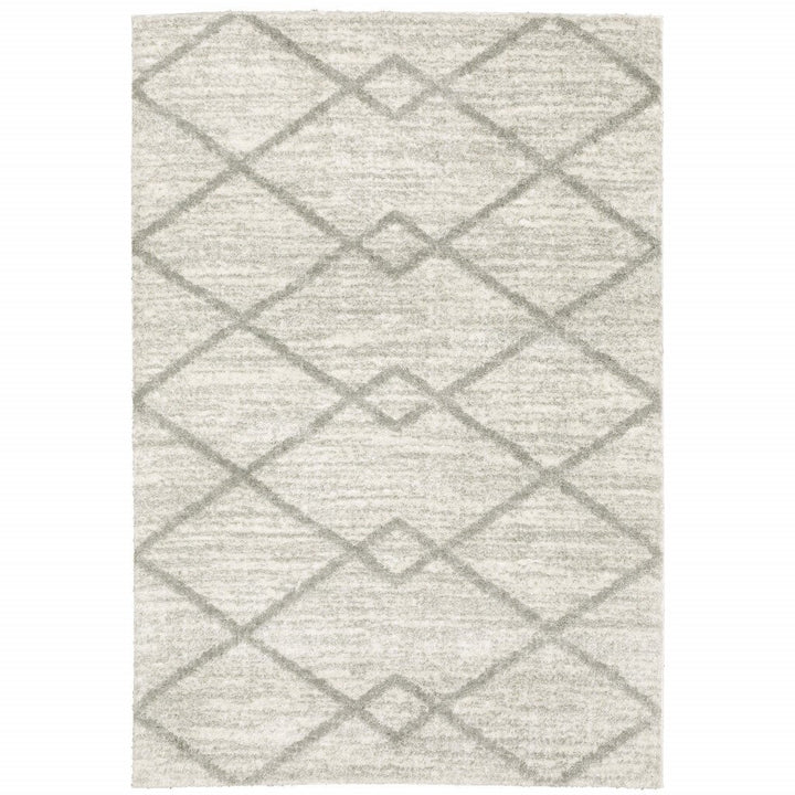 4 X 6 Ivory And Grey Geometric Shag Power Loom Stain Resistant Area Rug Image 1