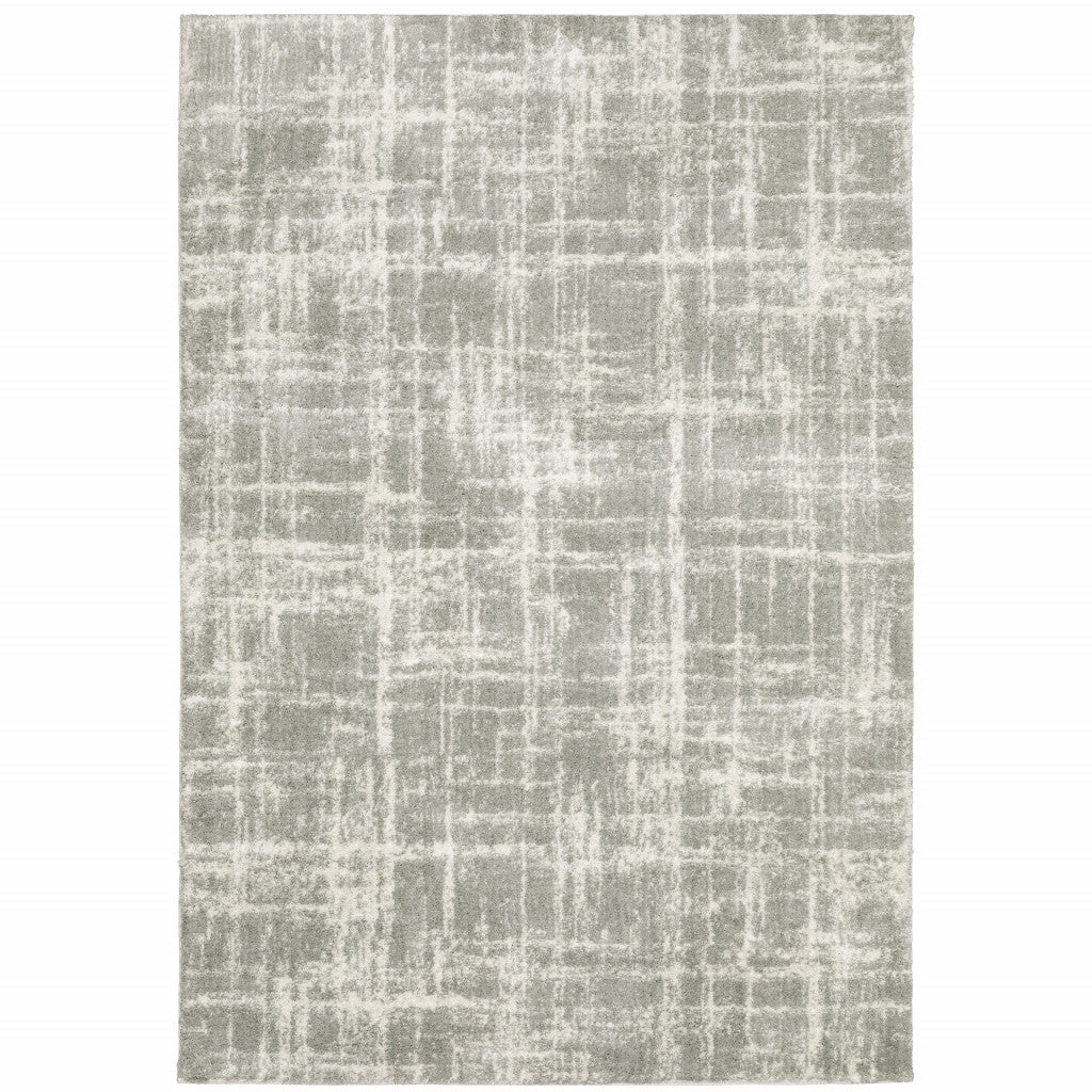 4 X 6 Grey And Ivory Abstract Shag Power Loom Stain Resistant Area Rug Image 1