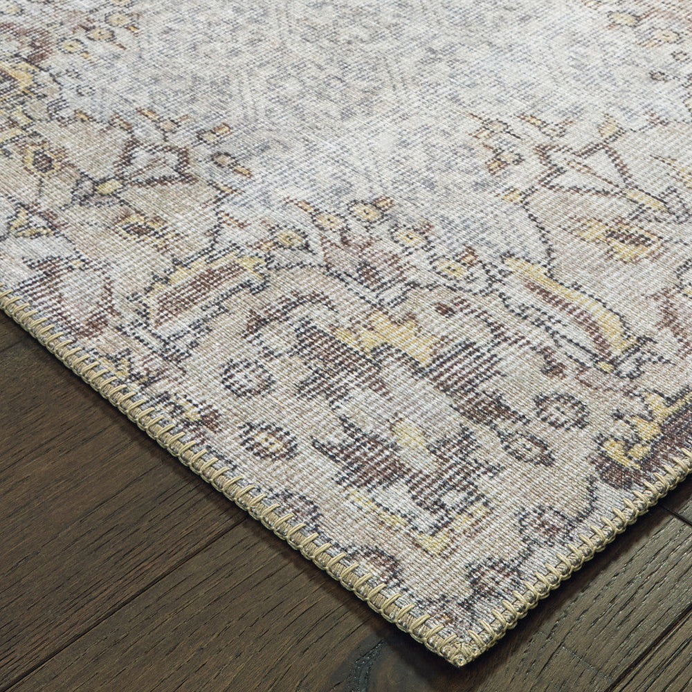 4 X 6 Grey And Gold Oriental Power Loom Stain Resistant Area Rug Image 2