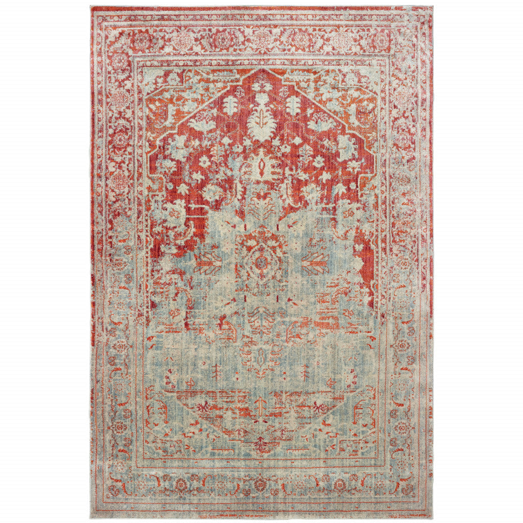 4 X 6 Grey And Orange Oriental Power Loom Stain Resistant Area Rug Image 1