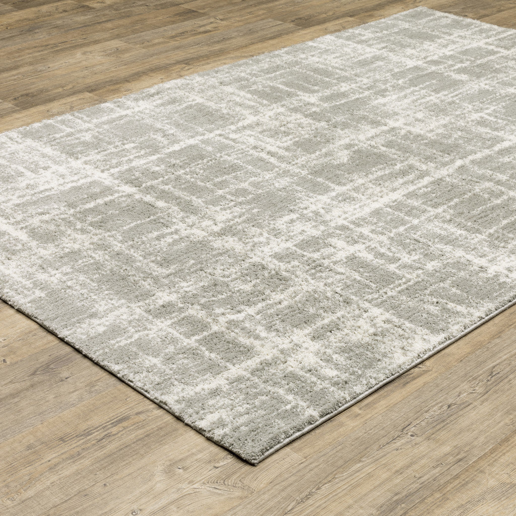 4 X 6 Grey And Ivory Abstract Shag Power Loom Stain Resistant Area Rug Image 5