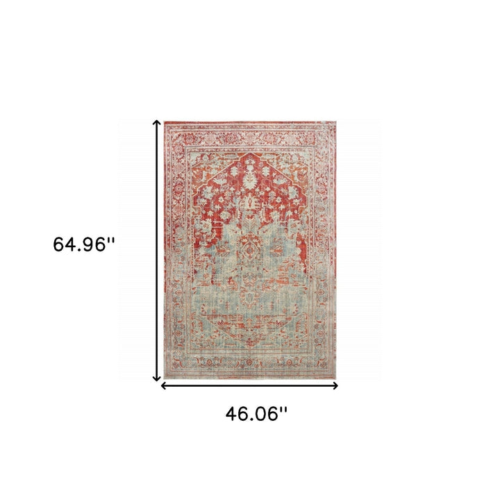 4 X 6 Grey And Orange Oriental Power Loom Stain Resistant Area Rug Image 5