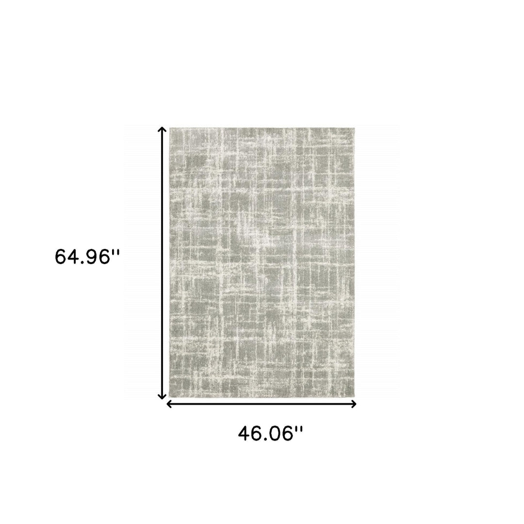 4 X 6 Grey And Ivory Abstract Shag Power Loom Stain Resistant Area Rug Image 9