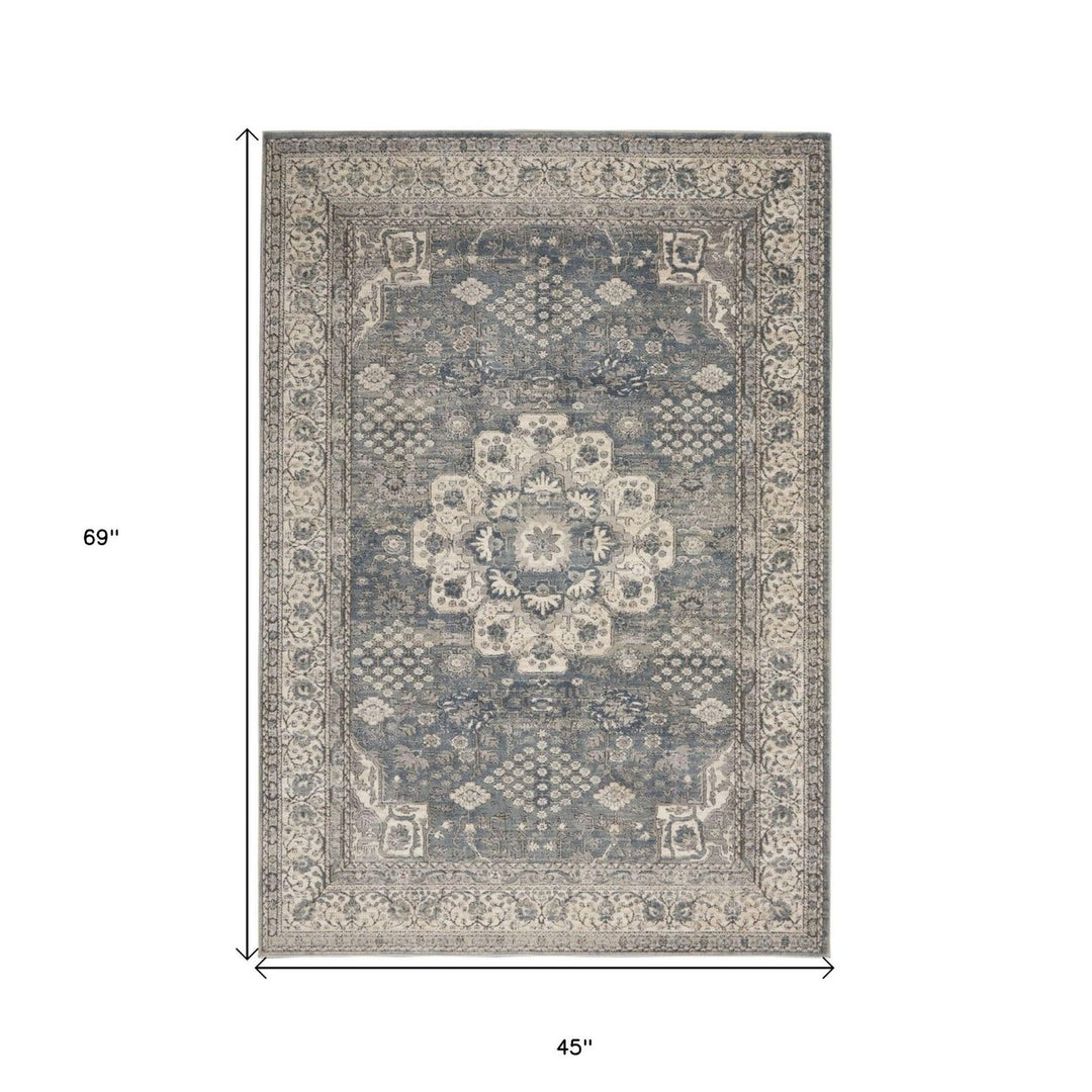 4 X 6 Grey And Ivory Oriental Power Loom Non Skid Area Rug Image 6