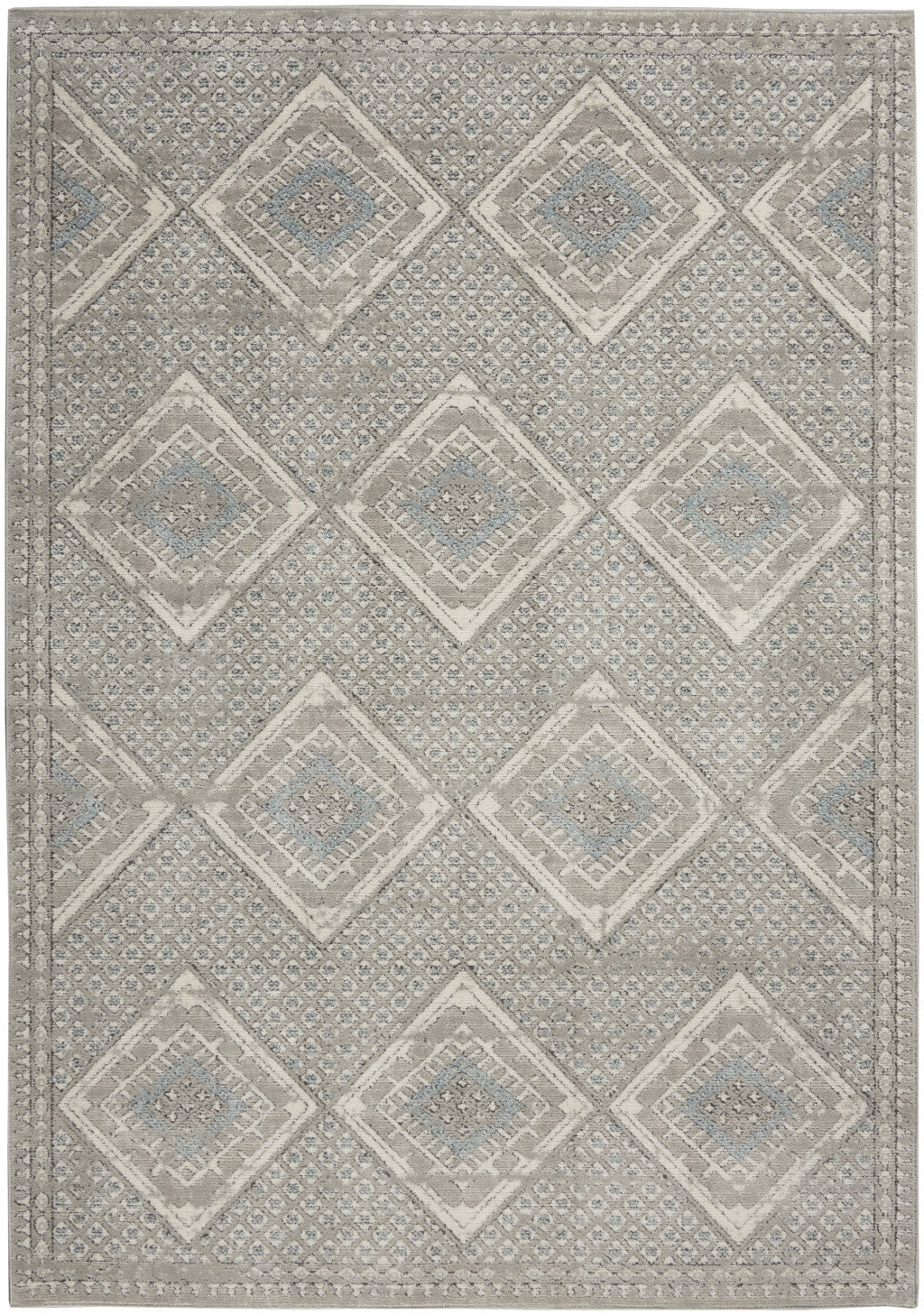 4 X 6 Grey Ivory And Blue Southwestern Power Loom Non Skid Area Rug Image 1