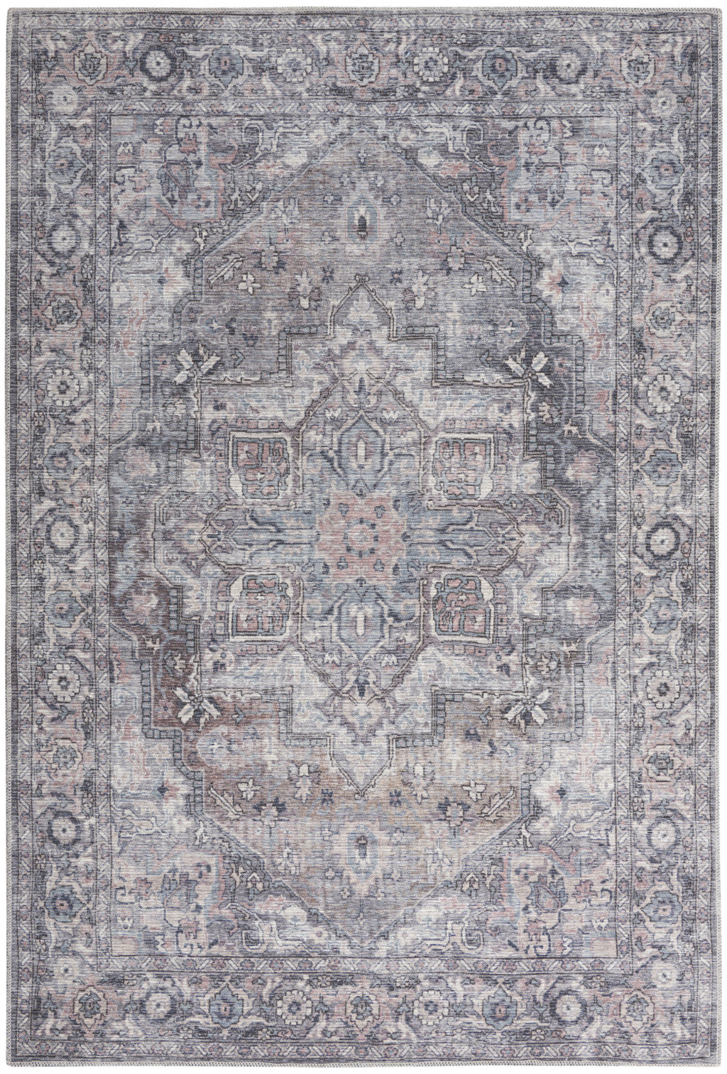 4 X 6 Grey Oriental Power Loom Distressed Washable Area Rug Image 1