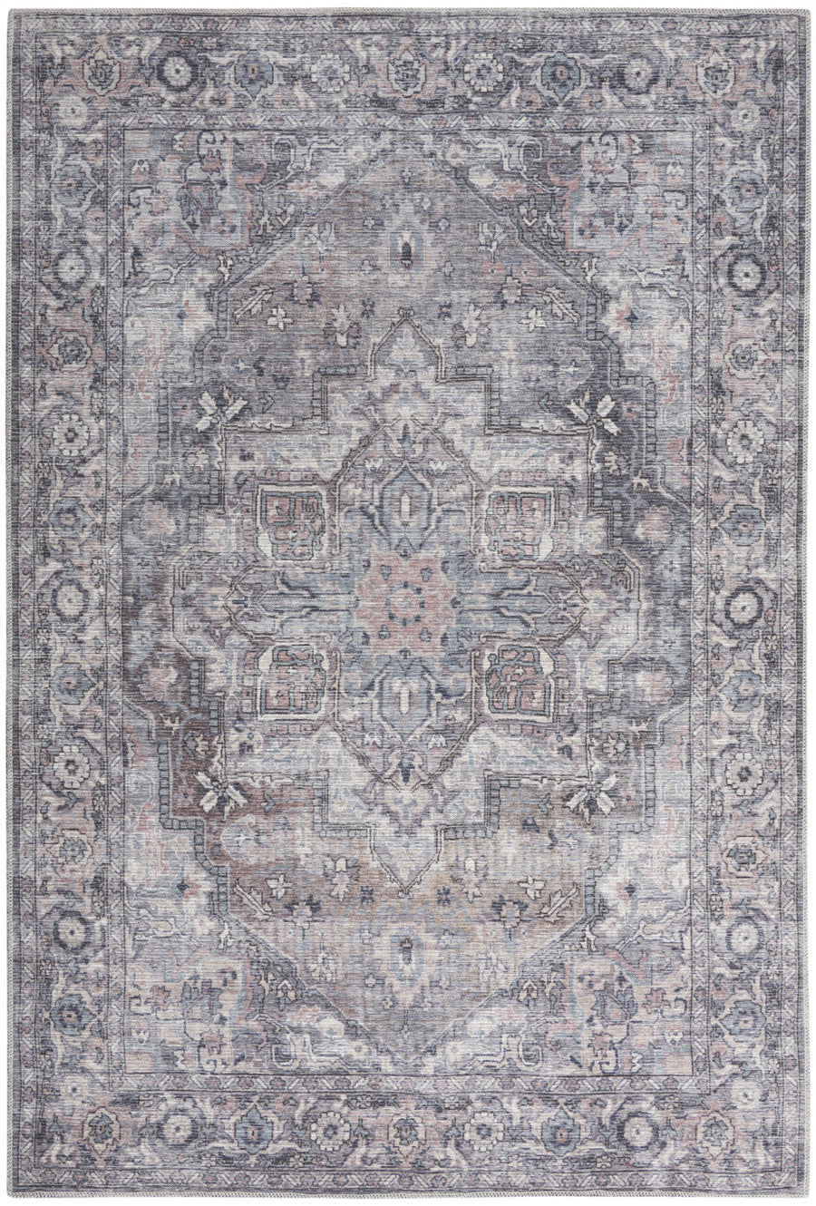 4 X 6 Grey Oriental Power Loom Distressed Washable Area Rug Image 1