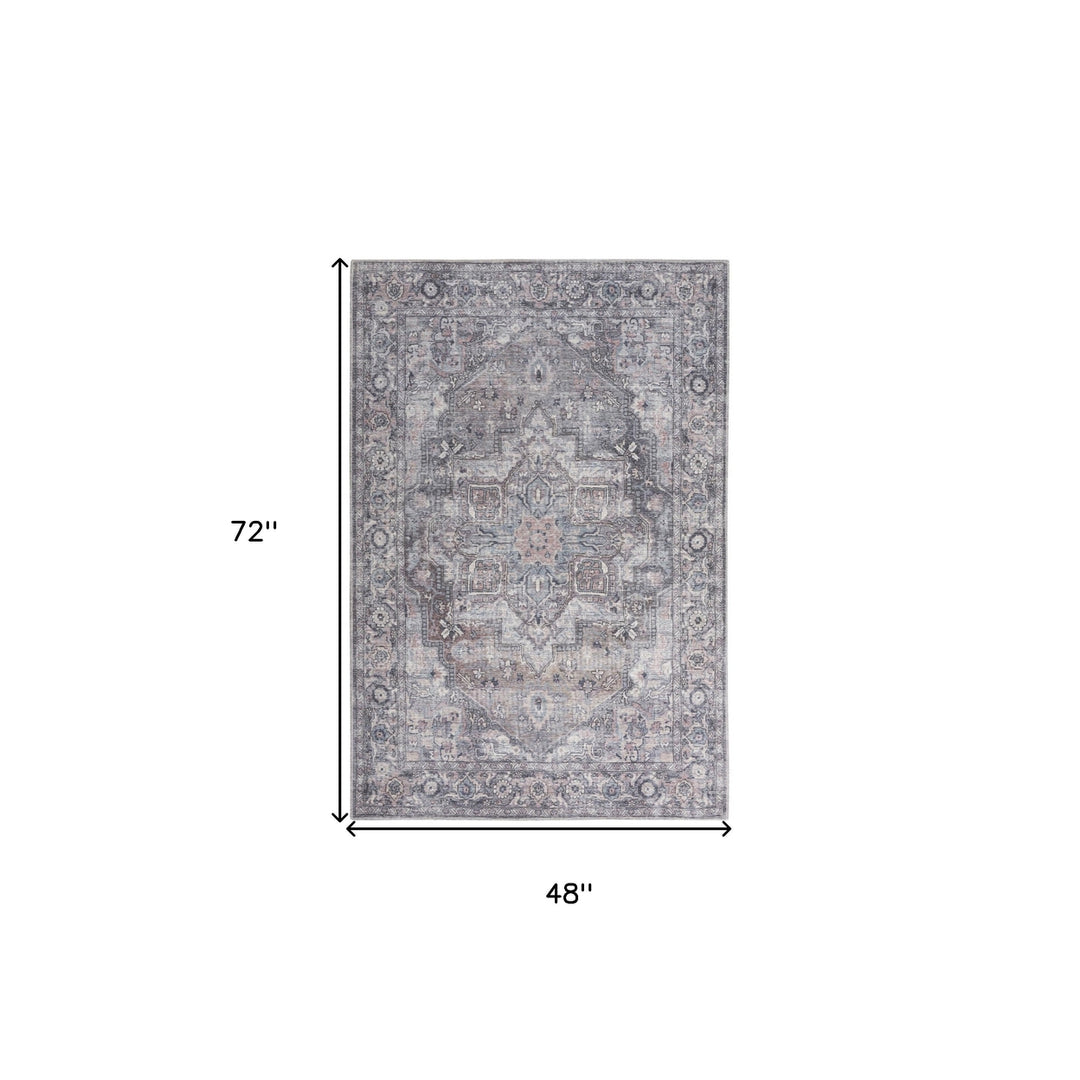 4 X 6 Grey Oriental Power Loom Distressed Washable Area Rug Image 5