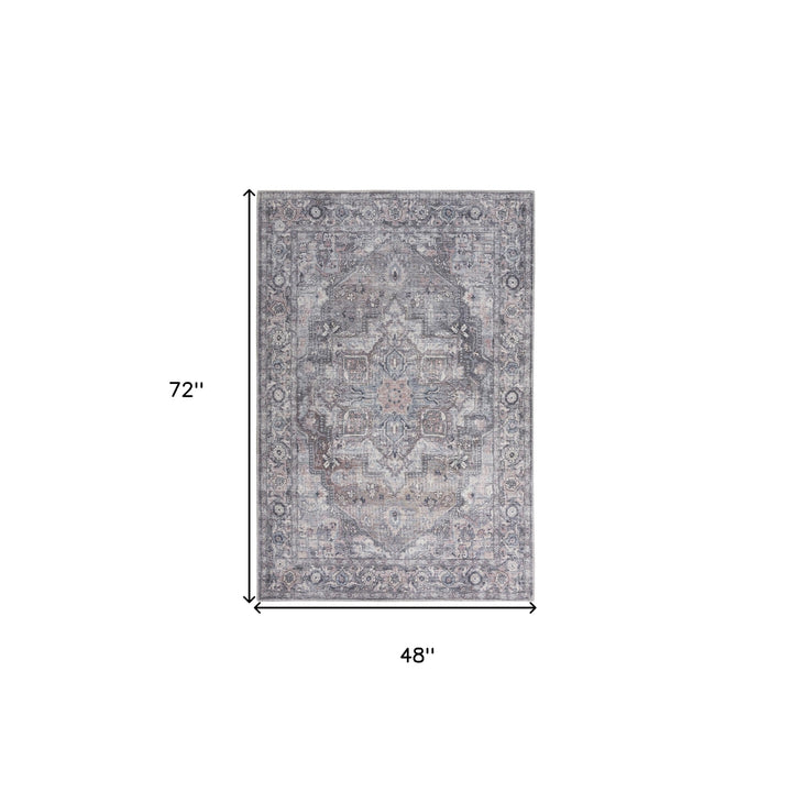 4 X 6 Grey Oriental Power Loom Distressed Washable Area Rug Image 5