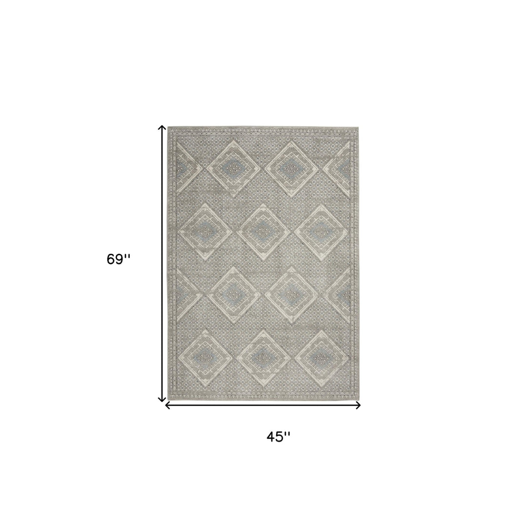 4 X 6 Grey Ivory And Blue Southwestern Power Loom Non Skid Area Rug Image 5