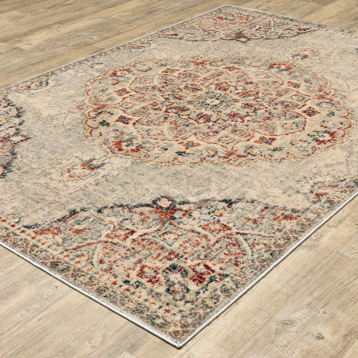 4 X 6 Grey Rust Deep Teal Beige And Orange Oriental Power Loom Stain Resistant Area Rug Image 2