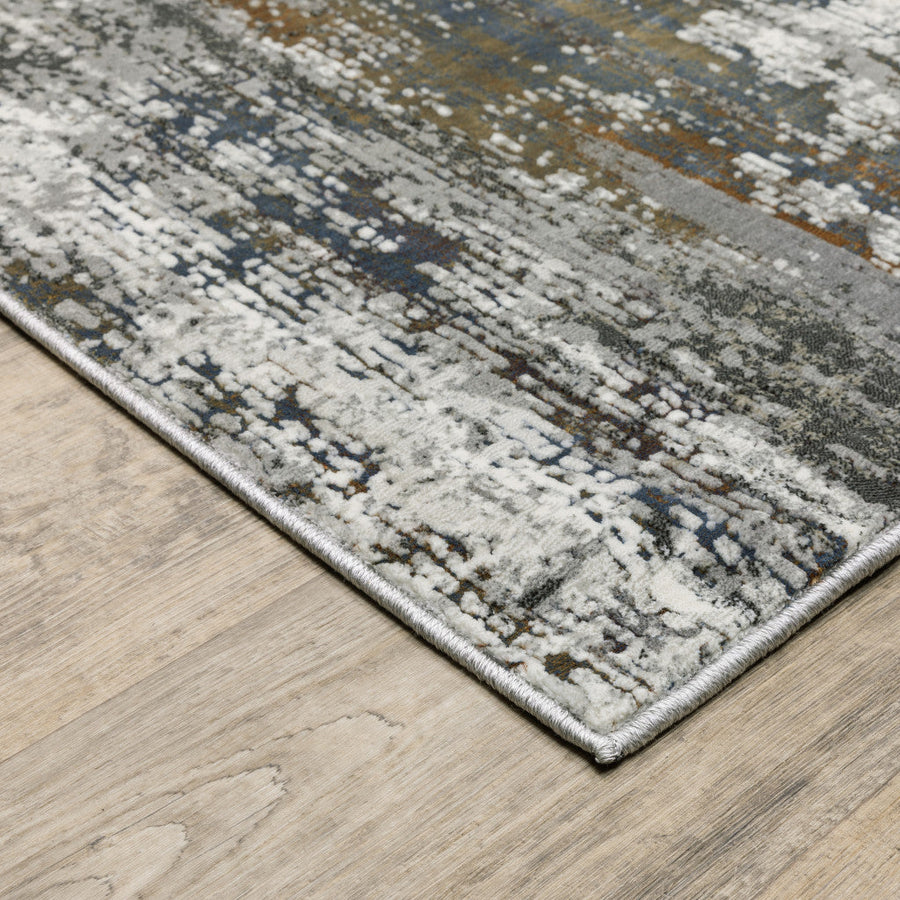 4 X 6 Ivory Charcoal Grey Blue Rust And Brown Abstract Power Loom Stain Resistant Area Rug Image 1