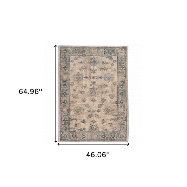 4 X 6 Ivory Blue Gold And Grey Oriental Power Loom Stain Resistant Area Rug Image 6