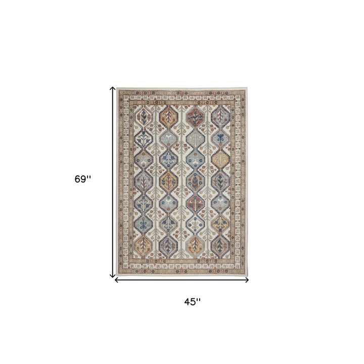 4 X 6 Ivory Southwestern Power Loom Non Skid Area Rug Image 5