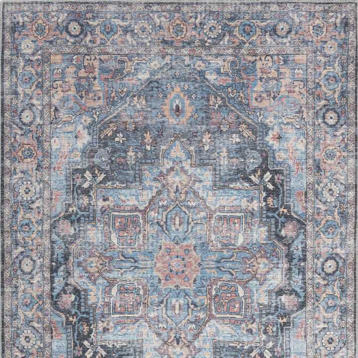 4 X 6 Light Blue Oriental Power Loom Distressed Washable Area Rug Image 2