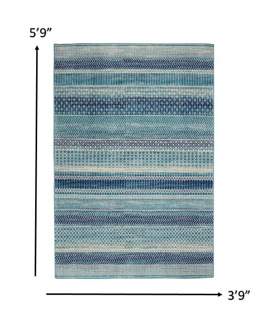 4 X 6 Navy Blue Southwestern Power Loom Area Rug Image 1