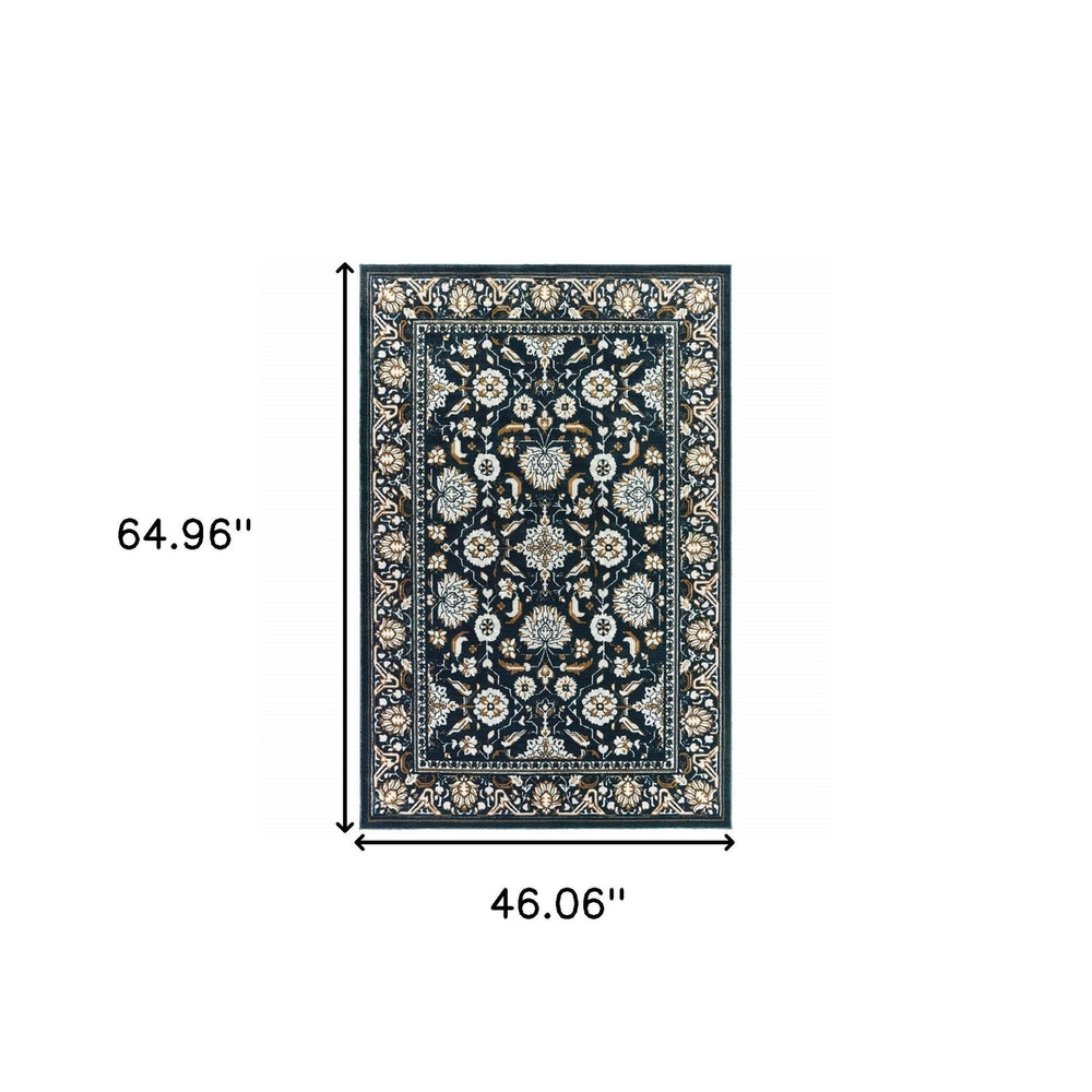 4 X 6 Navy Caramel And Ivory Oriental Power Loom Stain Resistant Area Rug Image 2