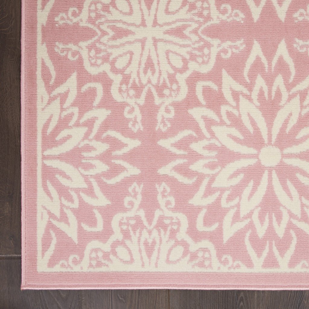 4 X 6 Pink Floral Power Loom Area Rug Image 3