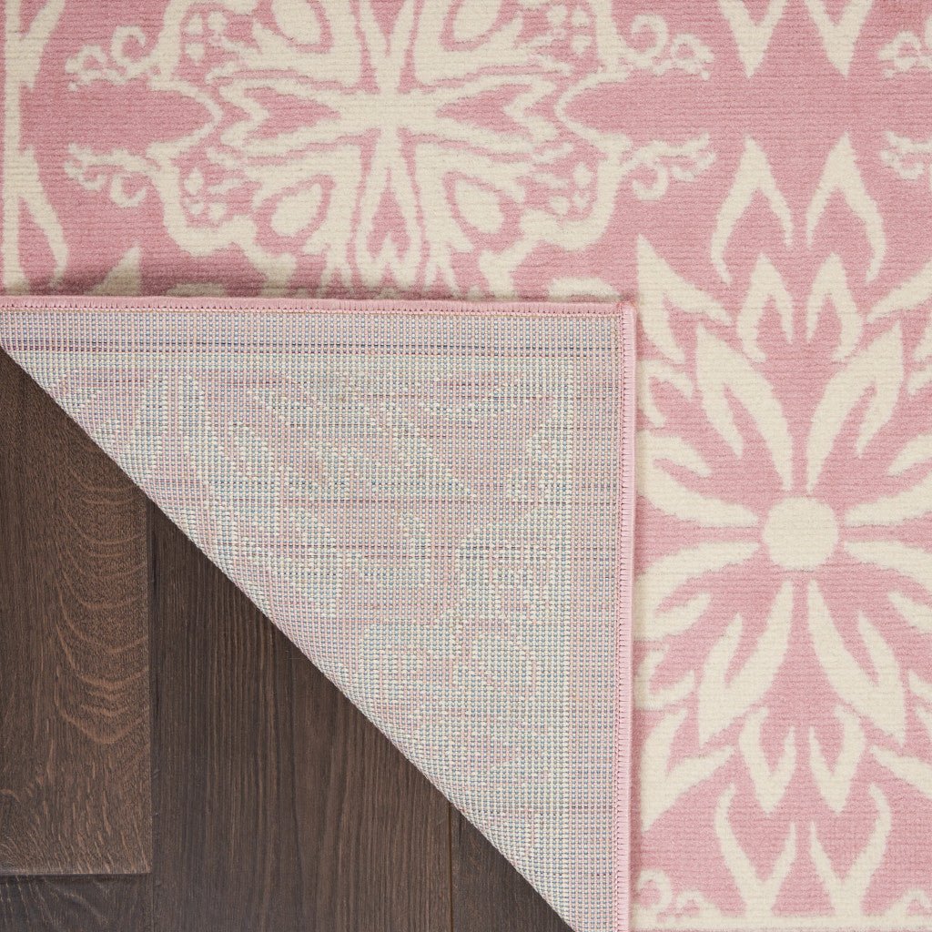 4 X 6 Pink Floral Power Loom Area Rug Image 4