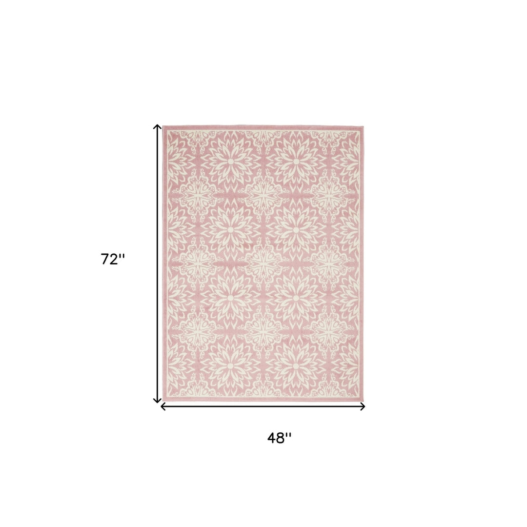 4 X 6 Pink Floral Power Loom Area Rug Image 8