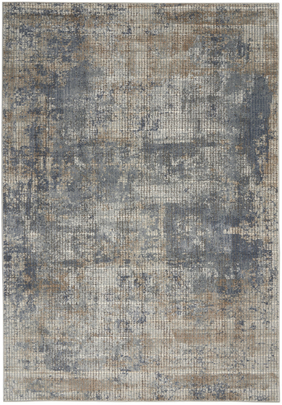 4 X 6 Blue And Beige Abstract Power Loom Distressed Non Skid Area Rug Image 1