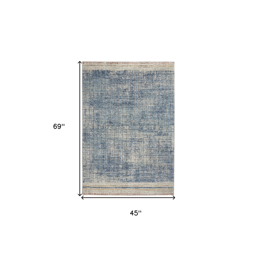 4 X 6 Blue Abstract Power Loom Distressed Non Skid Area Rug Image 3