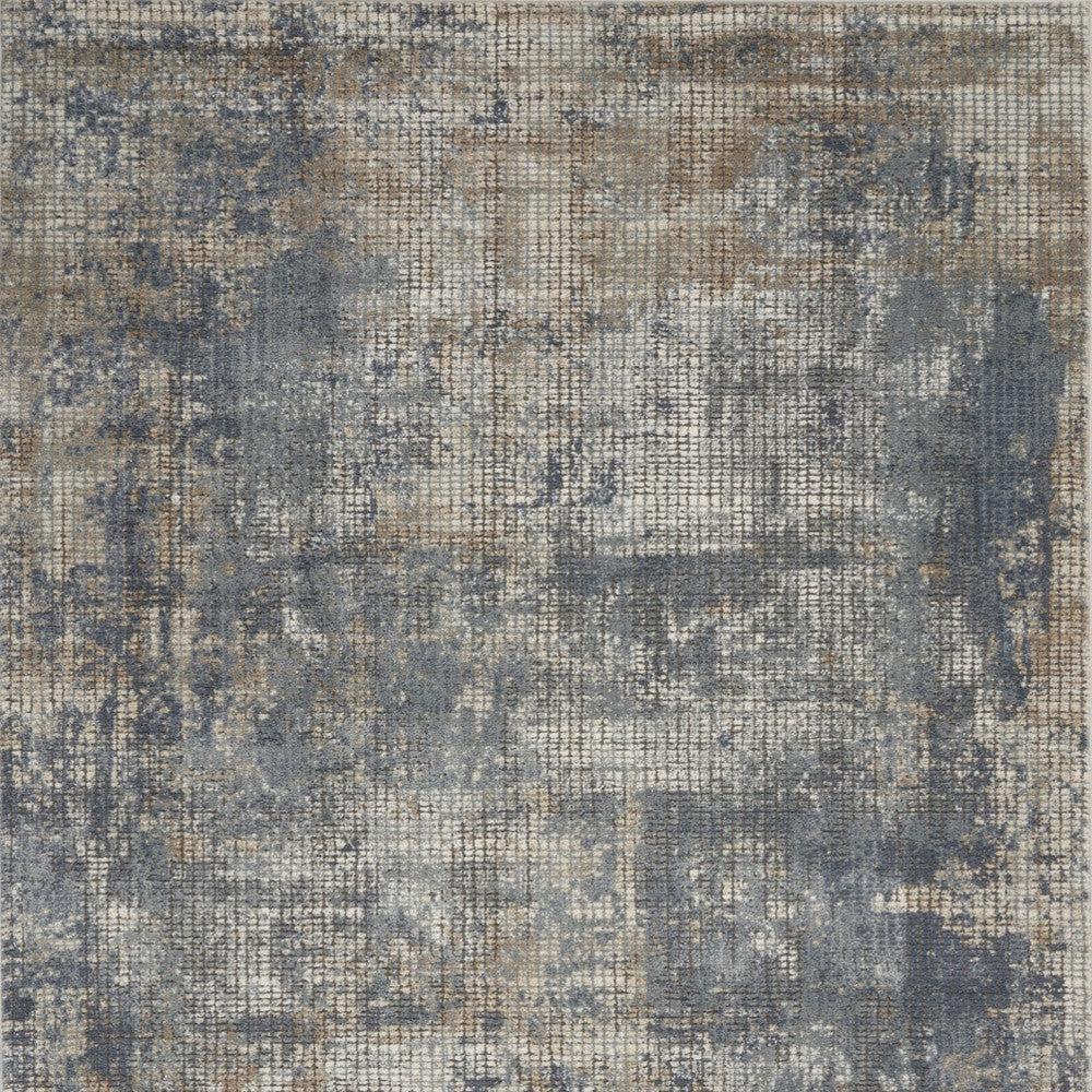 4 X 6 Blue And Beige Abstract Power Loom Distressed Non Skid Area Rug Image 4