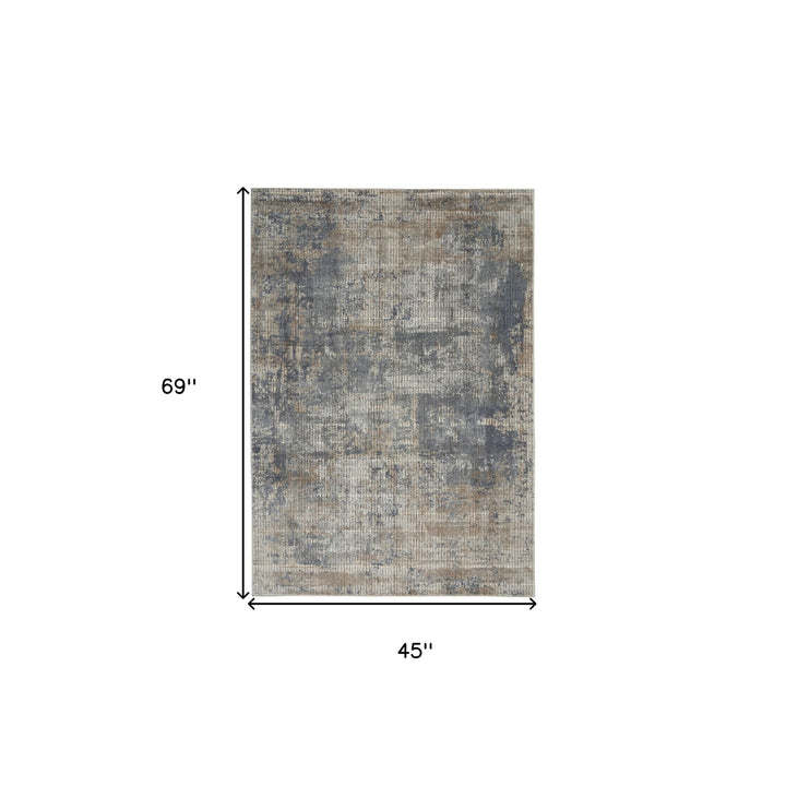 4 X 6 Blue And Beige Abstract Power Loom Distressed Non Skid Area Rug Image 5